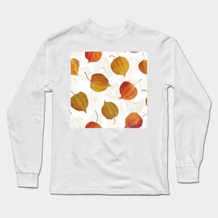 Physalis red, orange flowers watercolor print. Cape gooseberry buds' structure. Golden berry, Chinese lantern composition Long Sleeve T-Shirt